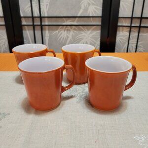 Set of 4 Vintage PYREX Burnt Orange Coffee Mugs / Cups with the D Handle